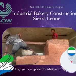 Two workmen, constructing an industrial sized earthen bakery, in Sierra Leone.